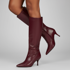 Tuhoomall Knee-High Fashion Boots With Zip Closure For Parties And Casual Wear, Elegant Pointed Toe, 7cm Cat Heel, All-Season Style