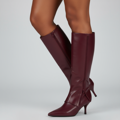 Tuhoomall Knee-High Fashion Boots With Zip Closure For Parties And Casual Wear, Elegant Pointed Toe, 7cm Cat Heel, All-Season Style