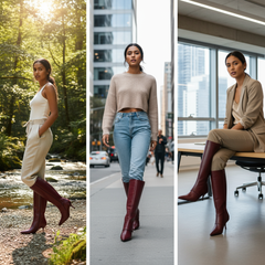 Tuhoomall Knee-High Fashion Boots With Zip Closure For Parties And Casual Wear, Elegant Pointed Toe, 7cm Cat Heel, All-Season Style