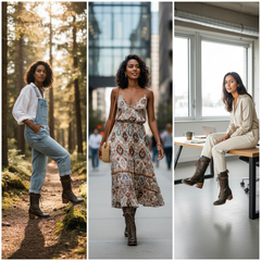 Tuhoomall Western Cowgirl Mid Calf Boots, Retro Chunky Heel, Round Toe, Zipper Closure, Stylish Casual Travel Footwear