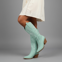 Tuhoomall Western Knee-High Boots For Women With Embroidery And Zipper, Chunky Heel For Travel, Outdoor, Fashion Casual, Party And Dance