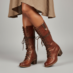 Tuhoomall Western Cowgirl Mid Calf Boots, Retro Chunky Heel, Round Toe, Zipper Closure, Stylish Casual Travel Footwear