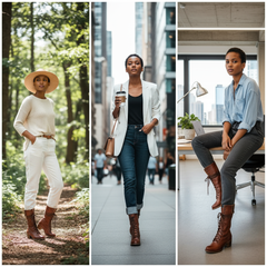 Tuhoomall Western Cowgirl Mid Calf Boots, Retro Chunky Heel, Round Toe, Zipper Closure, Stylish Casual Travel Footwear