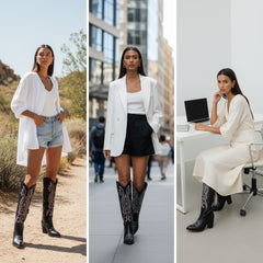 Tuhoomall Western Floral Embroidered Knee-High Boots for Women - Comfortable Slip-On Design with Chunky Heel for Parties and Daily Wear