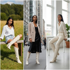 Tuhoomall Western Floral Embroidered Knee-High Boots for Women - Comfortable Slip-On Design with Chunky Heel for Parties and Daily Wear