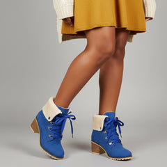 Tuhoomall Fashion Casual Ankle Boots for Women, Classic Street Style, Round Toe, Mid Heel, Lace-Up, Solid Color, Perfect for Winter Wear