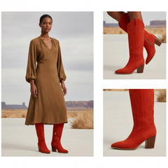 Tuhoomall Western Floral Embroidered Knee-High Boots for Women - Comfortable Slip-On Design with Chunky Heel for Parties and Daily Wear