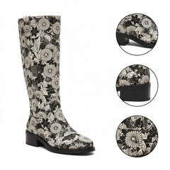 Tuhoomall Fashionable Low Heel Mid Calf Embroidered Boots for Casual, Parties, and Formal Events 4-5cm Heels Tuhoomall