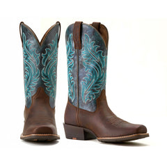 Tuhoomall Western Floral Embroidered Mid-Heel Cowboy Boots for Women, Stylish Casual Footwear for All Seasons