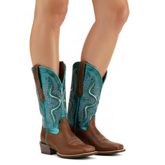 Tuhoomall Stylish Embroidered Mid-Calf Boots for Women, Low Thick Heel, Square Toe, Perfect for Parties and Casual Outings