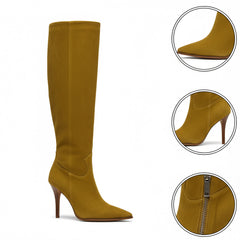 Tuhoomall Fashion Knee-High Boots for Women, Stylish Casual Wear with Chunky Heels and Zipper Detail, Versatile for Work and Everyday Use