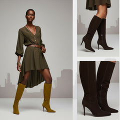 Tuhoomall Fashion Knee-High Boots for Women, Stylish Casual Wear with Chunky Heels and Zipper Detail, Versatile for Work and Everyday Use