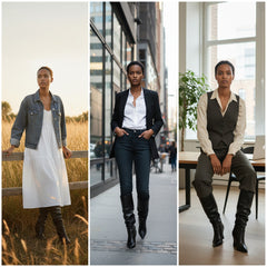 Tuhoomall Knee High Comfortable Wedge Booties With Pointed Toe For Parties, Performances, Fashion Events, Featuring Ruffled Design And Rubber Sole