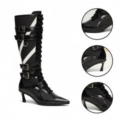 Tuhoomall Knee High Comfort Boots With Adjustable Buckles And Stylish Zippers For Dancing And Party Events