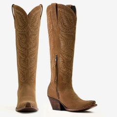 Tuhoomall Western Cowboy Knee High Boots for Women, Floral Embroidery, Comfortable Chunky Heel, Perfect for Travel and Outdoor Fashion