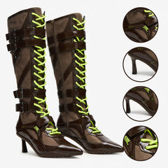 Tuhoomall Knee High Comfort Boots With Adjustable Buckles And Stylish Zippers For Dancing And Party Events