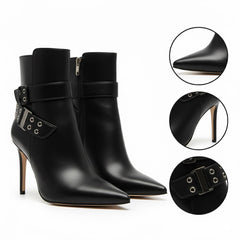 Tuhoomall Fashion Ankle Boots for Women with Cross Strap Design, Stiletto Heel, Studded Detail, Perfect for Casual and Office Wear