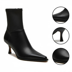 Tuhoomall Stylish Women's Ankle Boots, Comfortable Pointed Toe, Everyday Casual, Travel & Work, Zipper Closure, Elastic Sides, Durable Leather Tuhoomall