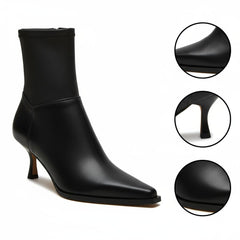 Tuhoomall Stylish Women's Ankle Boots, Comfortable Pointed Toe, Everyday Casual, Travel & Work, Zipper Closure, Elastic Sides, Durable Leather