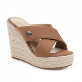 Tuhoomall Waterproof Wedge Sandals for Women, Ethnic Style, Slip-On, Casual Fashion, Rubber Sole, Suede-Like Upper, Perfect for Stylish Outings