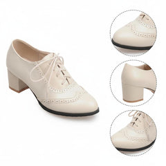 Tuhoomall Comfortable Vintage Style High Heel Dress Shoes for Office and Leisure Wear with Lace-Up Closure and Classic Round Toe Design