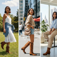 Tuhoomall Western Knee-High Boots with Elegant Embroidery, Stylish Mid Heel for Casual and Office Wear, Durable Faux Suede Leather, All-Season Fashion