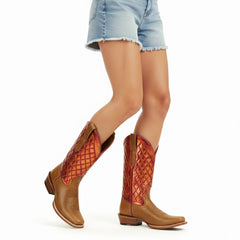 Tuhoomall Western Cowboy Boots for Women, Comfort Mid-Calf Boot with Embroidered Design, Chic and Casual Style for All Seasons