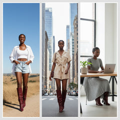 Tuhoomall Knee High Comfortable Wedge Booties With Pointed Toe For Parties, Performances, Fashion Events, Featuring Ruffled Design And Rubber Sole