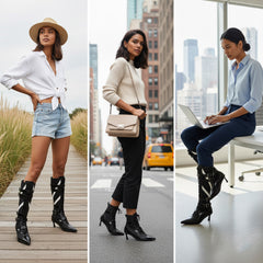 Tuhoomall Knee High Comfort Boots With Adjustable Buckles And Stylish Zippers For Dancing And Party Events