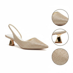 Tuhoomall Kitten Heels For Women, Classic Pointed Toe, Elastic Back Strap, Vegan Leather, Fashion Casual Office Shoes Tuhoomall