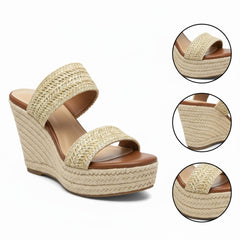 Tuhoomall Comfortable Platform Wedge Sandals for Women - 10.5cm Heel, Open-Toe Design, Fashionable Summer Style with PVC and Rubber Materials