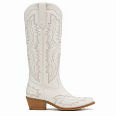 Tuhoomall Western Knee-High Cowgirl Boots with Chunky Heel and Floral Embroidery for Outdoor Fashion and Casual Wear