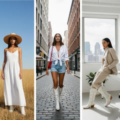 Tuhoomall Tuhoomall Western Knee-High Boots for Women, Floral Embroidered Design, Perfect for Parties, Office, and Casual Wear, 7.5 cm Classic Mid Chunky Heel