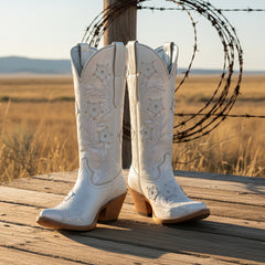 Tuhoomall Western Cowboy Knee High Boots with Floral Embroidery - Comfortable Chunky Heel for Casual, Work, Travel and Party Wear