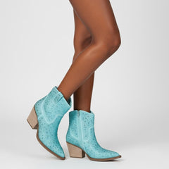 Tuhoomall Western Style Rhinestone Ankle Boots with Zipper Closure - Fashionable Suede Upper and Rubber Sole, Perfect for All Seasons