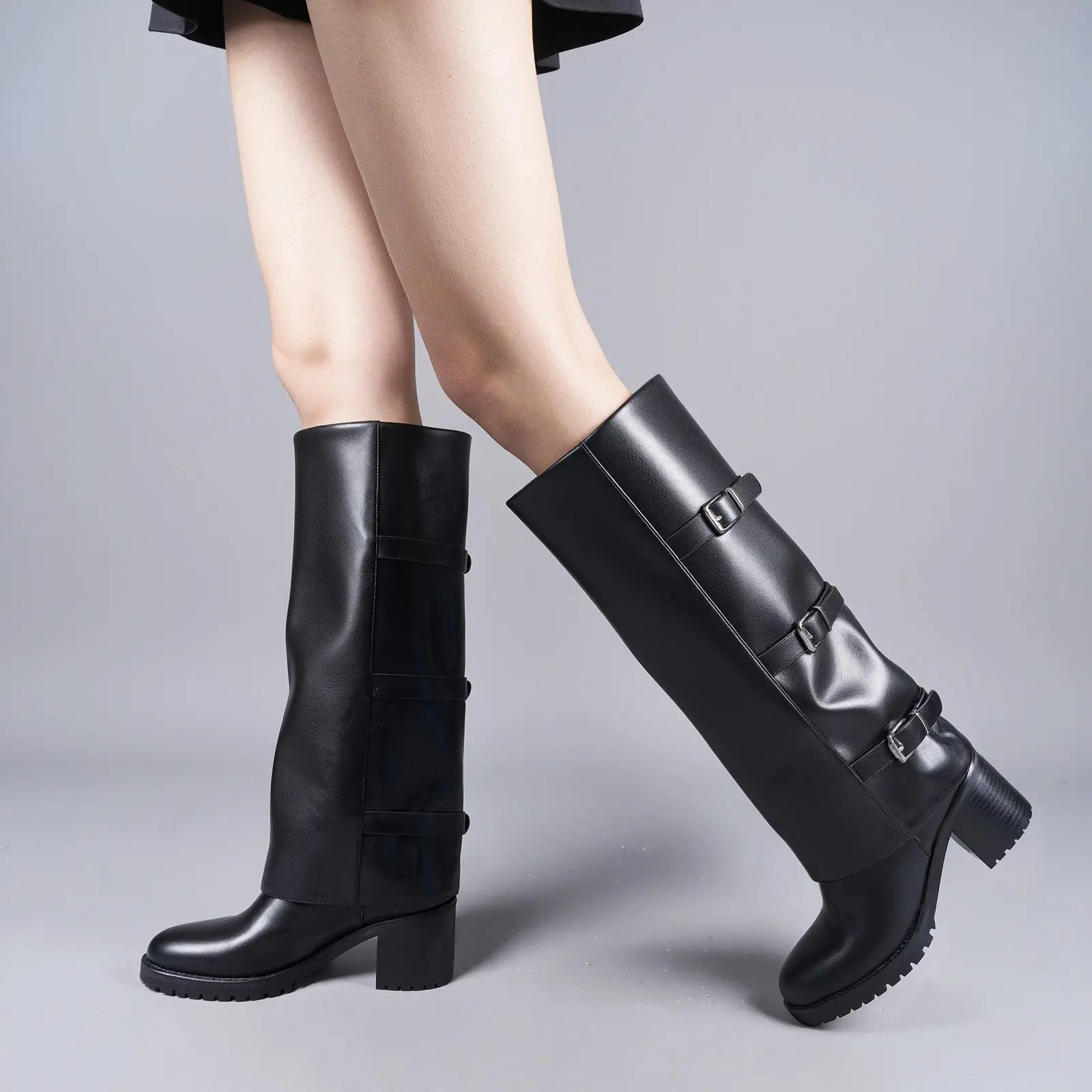 Tuhoomall Thick Sole Knee High Boots With Adjustable Buckle For Travel And Formal Fashion Tuhoomall