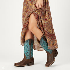 Tuhoomall Western Floral Embroidered Mid-Heel Cowboy Boots for Women, Stylish Casual Footwear for All Seasons