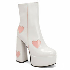 Tuhoomall Chunky Heeled Ankle Boots for Women, Heart Pattern, Zipper Closure, All-Season Fashion, Perfect for Parties and Travel