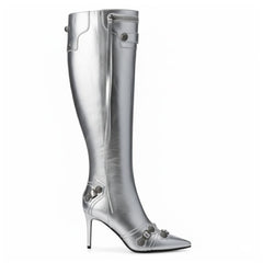 Tuhoomall Comfortable Knee-High Fashion Boots with Zip and Studded Design, 10cm High Heel for Parties, Weddings, and Everyday Stylish Looks