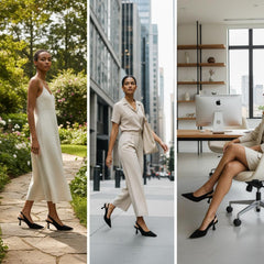 Tuhoomall Comfortable Kitten Heel Slip-On Shoes, Metallic Finish, Fashionable for Work and Travel, Made with Genuine Leather, Perfect for Spring and Summer