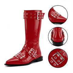 Tuhoomall Comfortable Mid-Calf Boots For Parties & Daily Wear With Adjustable Buckles, Zipper And Metal Accents - Casual All-Season Fashion Footwear