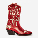 Tuhoomall Comfortable Western Boots for Fashion Parties and Daily Wear with Star and Letter Embroidery, Chunky Heel, Slip-On Design