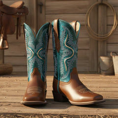 Tuhoomall Stylish Embroidered Mid-Calf Boots for Women, Low Thick Heel, Square Toe, Perfect for Parties and Casual Outings