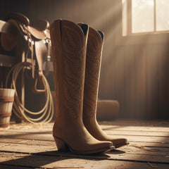 Tuhoomall Western Cowboy Knee High Boots for Women, Floral Embroidery, Comfortable Chunky Heel, Perfect for Travel and Outdoor Fashion