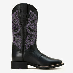 Tuhoomall Western Cowboy Boots for Women, Comfortable Mid-Calf Booties with Floral Embroidery, Perfect for Travel and Casual Wear, Chunky Heel Design