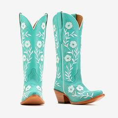 Tuhoomall Western Cowboy Knee High Boots with Floral Embroidery - Comfortable Chunky Heel for Casual, Work, Travel and Party Wear