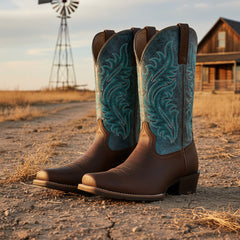 Tuhoomall Western Floral Embroidered Mid-Heel Cowboy Boots for Women, Stylish Casual Footwear for All Seasons Tuhoomall
