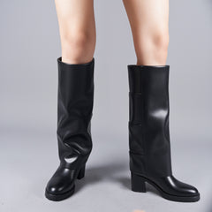 Tuhoomall Thick Sole Knee High Boots With Adjustable Buckle For Travel And Formal Fashion