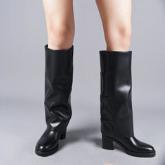 Tuhoomall Thick Sole Knee High Boots With Adjustable Buckle For Travel And Formal Fashion Tuhoomall