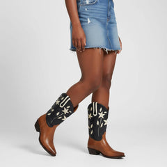 Tuhoomall Western Style Comfortable Ankle Boots with Embroidery for Casual Daily Wear, 4.5 cm Chunky Heel, All-Season Women’s Footwear